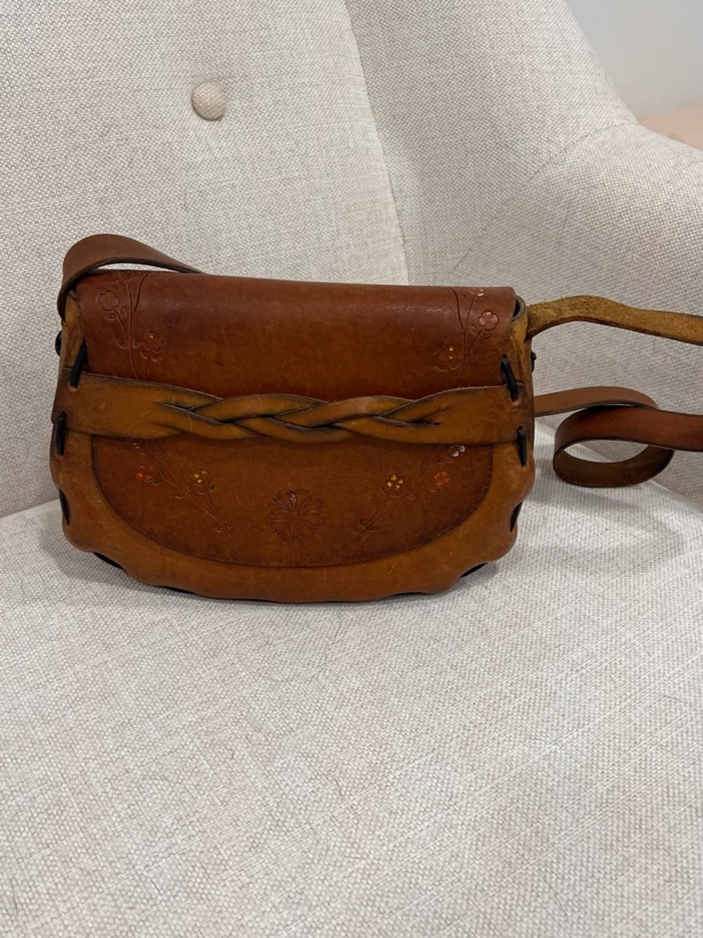 Vintage Brown Leather Crossbody with Braided Accent